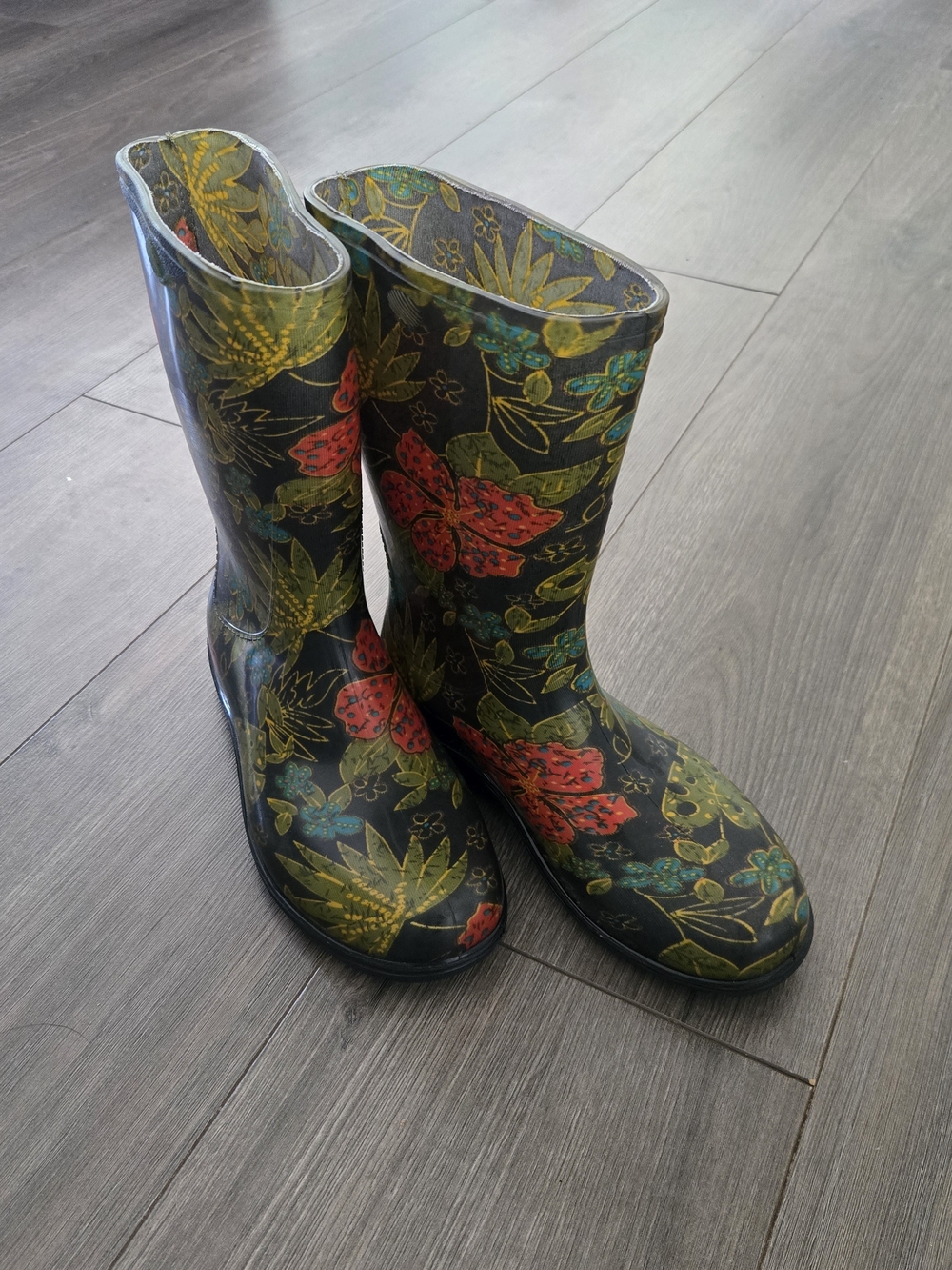 Sloggers Womens Rubber Boots Size 6 Pull On Mid Calf Rain Garden Mud Floral
